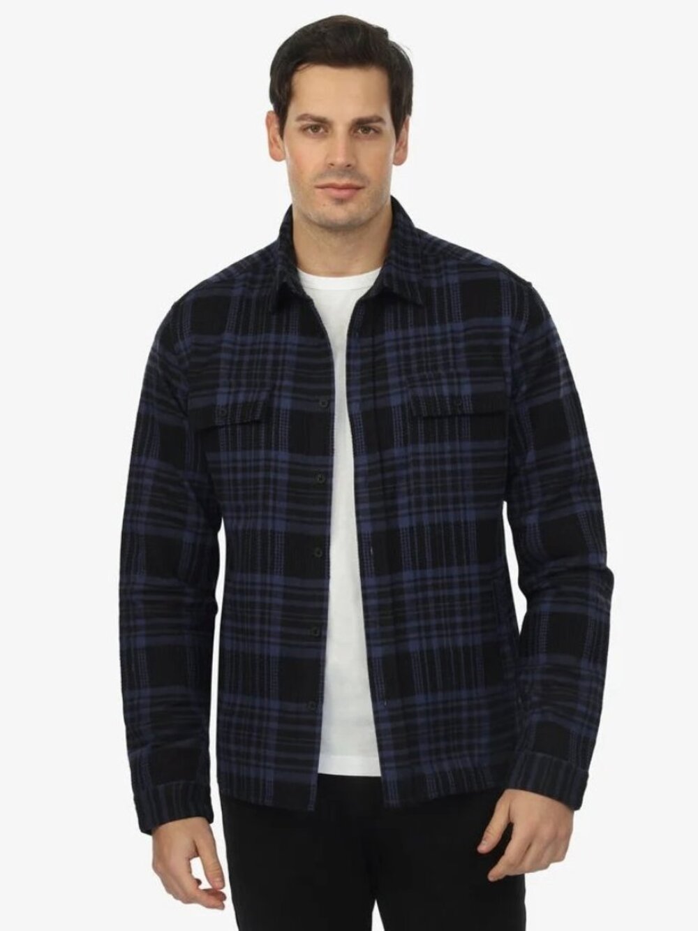 Vustra Navy/Black Plaid Organic Cotton Textured Shacket/26028